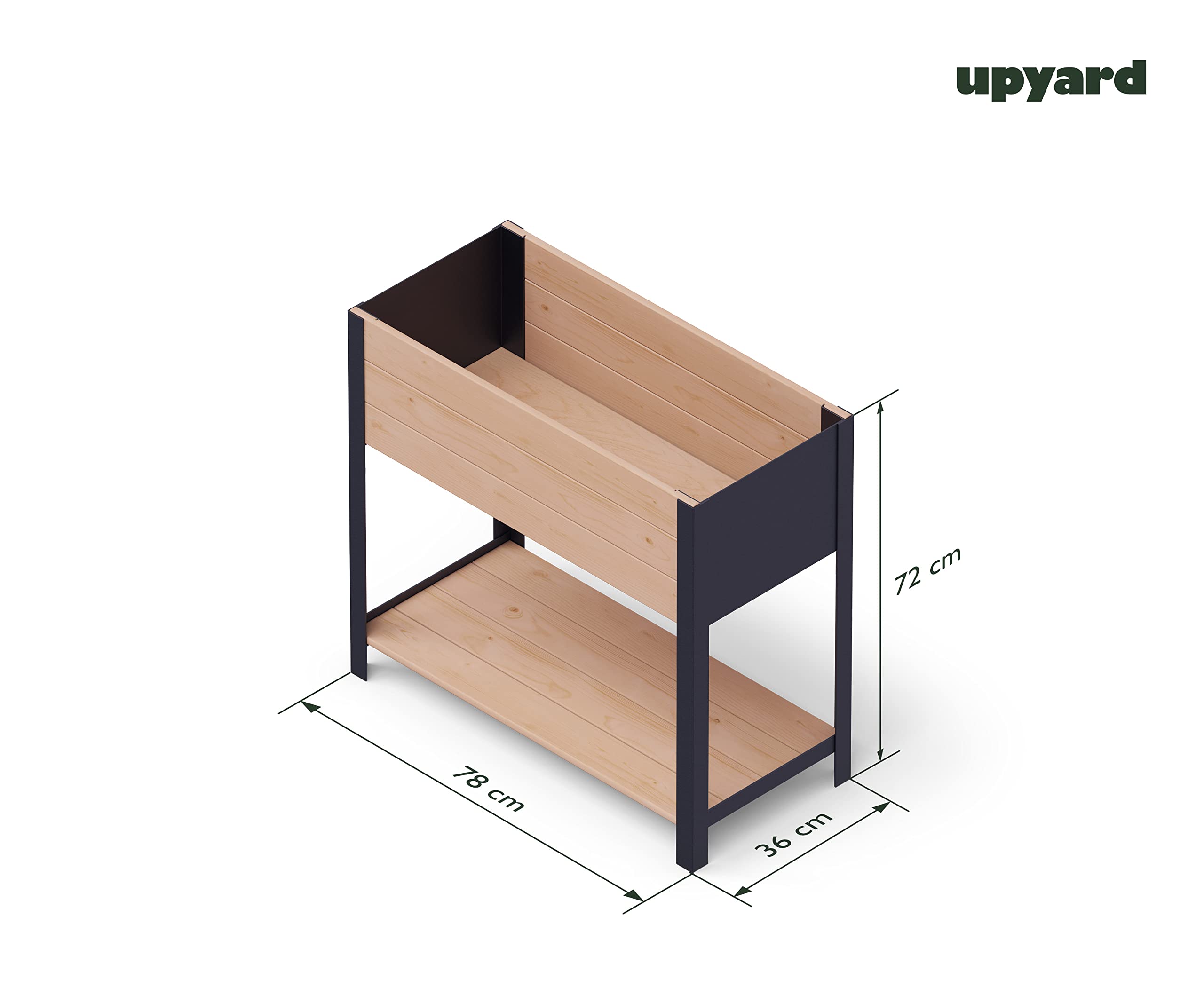 Upyard GardenBox Modern verhoogd bloembed van hout, ergonomisch verhoogd bloembed voor terras en tuin, plantenbak voor groenten en kruiden, 120 x 80 x 40 cm, zwart