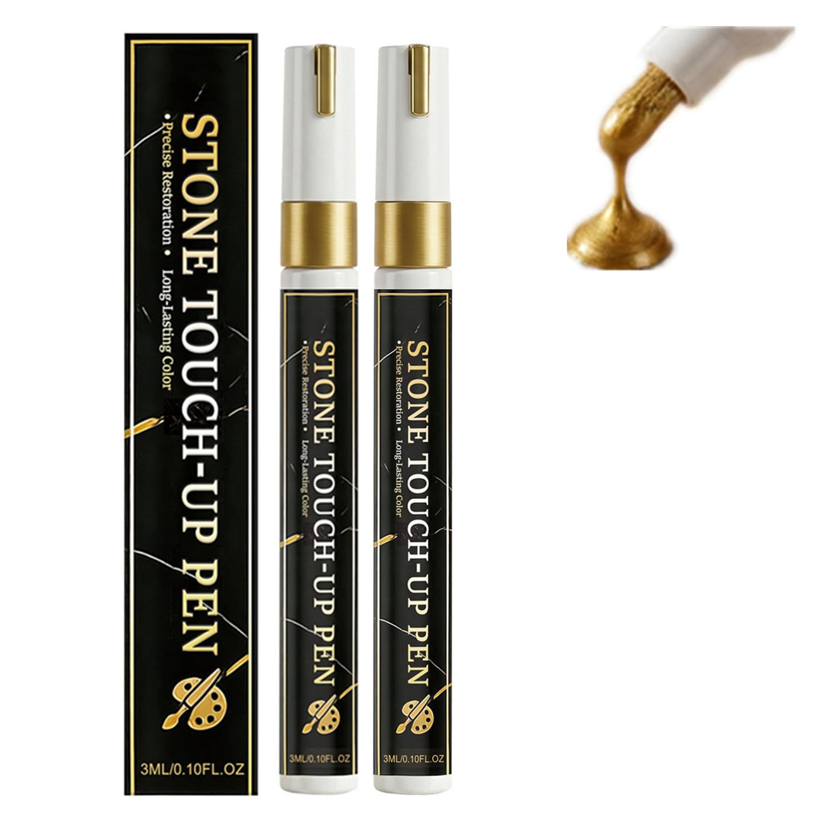 Golden Tombstone Marker Pen for Restoring Faded Grave Inscriptions, Oil Based Waterproof Stone Touch-up Pen, Strong Coverage, for Headstones Lettering＆ Memorial Inscriptions (2PC)