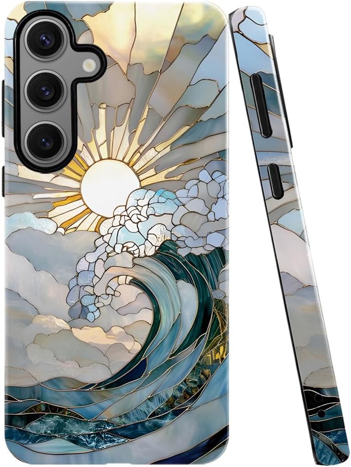 Case for Samsung Galaxy S23 FE,Ocean Waves Sunrise Phone Case Drop Resistant Glossy 2 in 1 Solid Dual-Layer Cover for Girl Women Ocean Waves Sunrise Samsung Galaxy S23 FE