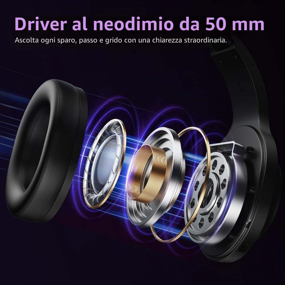 QCY Cuffie Gaming per PC/PS5/PS4/Switch, HEROAD V200 Cuffie over ear, USB-C, Batteria da 240 ore, Audio Surrounqchd 7.1, 2,4GHz Cuffie Wireless per multipiattaforma, Bluetooth 6.0
