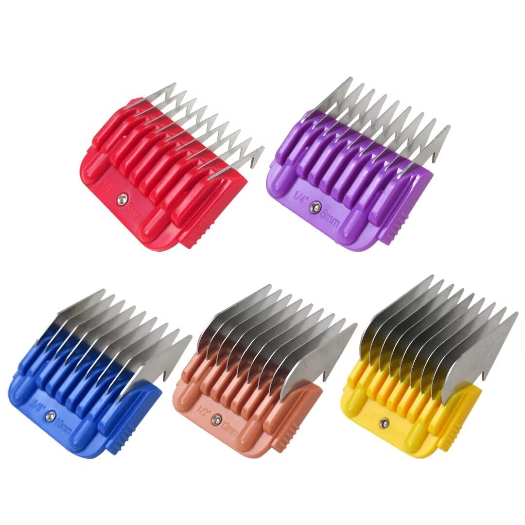 Animal Stainless Steel 5 Color Guide Comb Set for Snap on Size # 10/15 /30 Detachable Clipper Blade Fit for Andis& for Oster A5 & for Wahl KM Series Guards Clipper