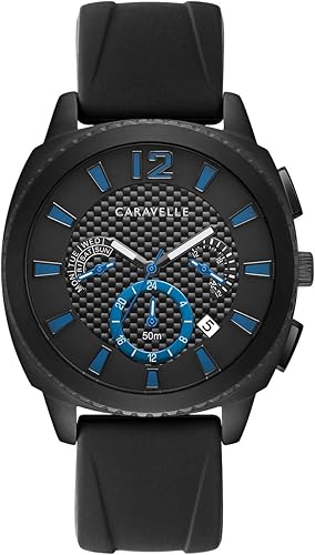 Caravelle by Bulova Sport Chronograph Reloj para hombre, acero inoxidable con correa de silicona negra, negro (modelo 45B159), Caravelle de Bulova,