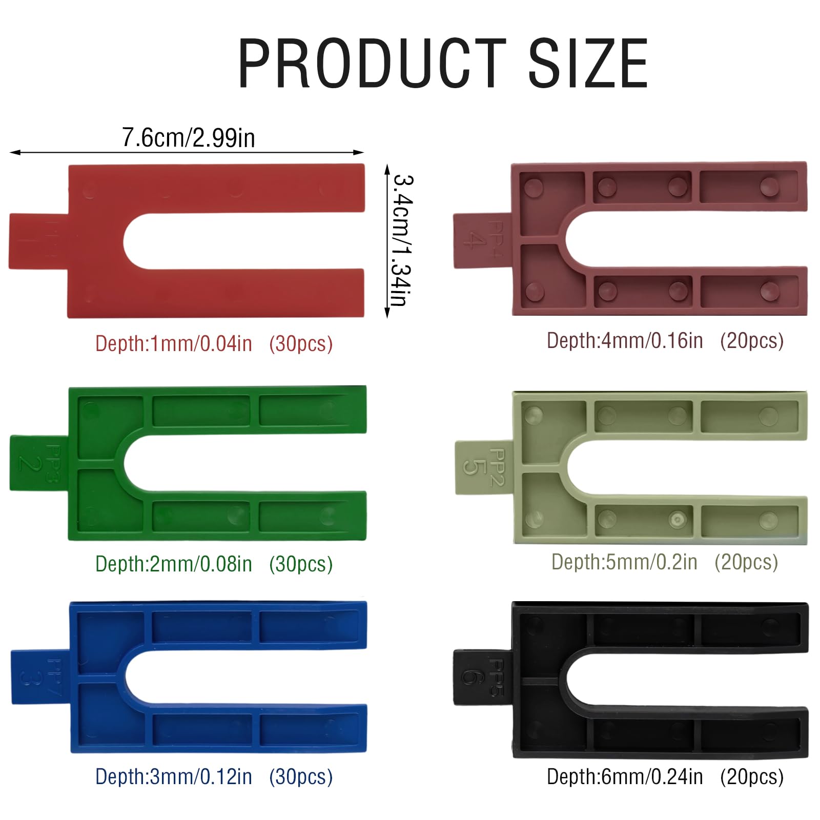 Spessori in Plastica 150 Pezzi Distanziatori 1-6 mm Cunei per Porte 6 Colori
