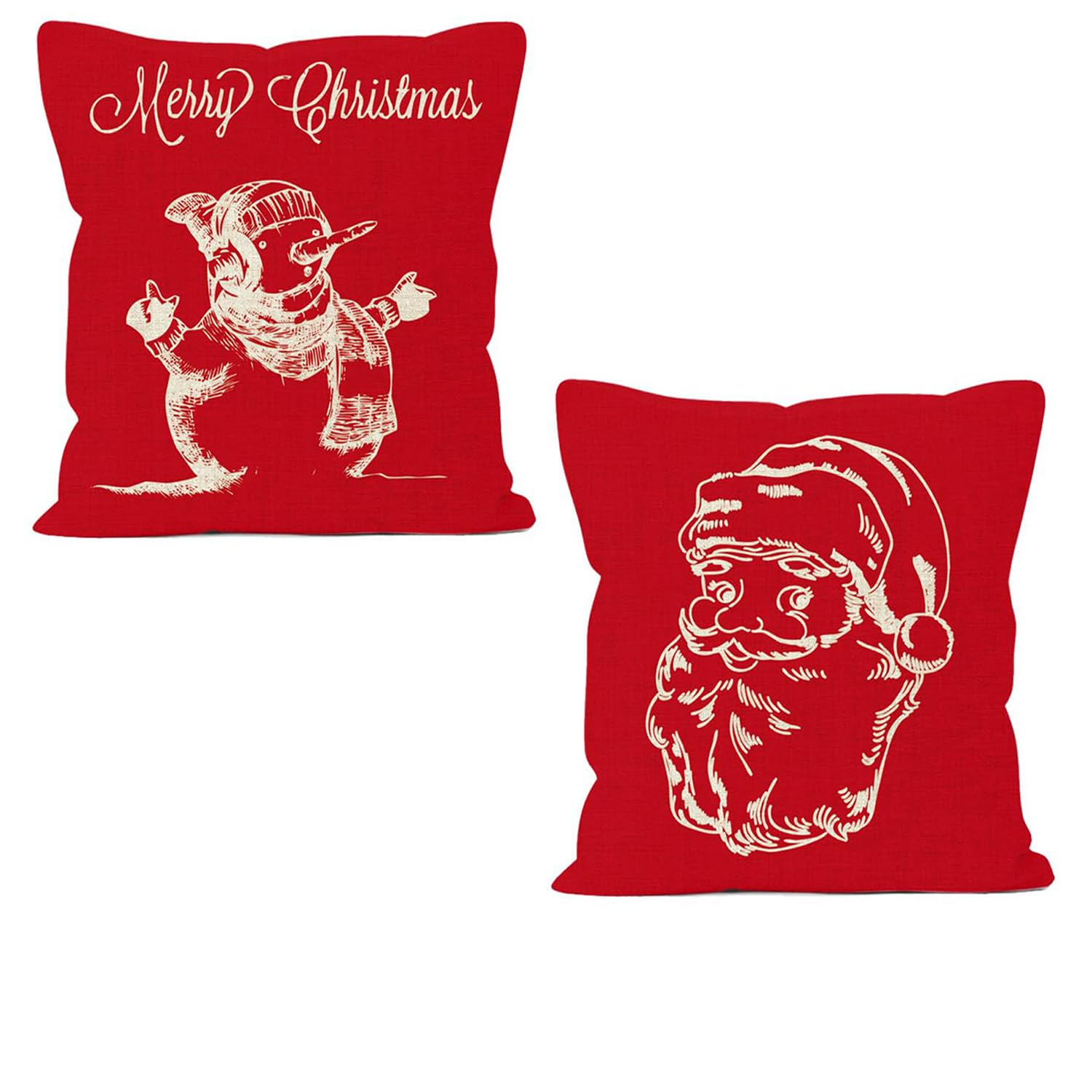 Cojines Navidad, 2 Piezas Material de Pelo Corto Funda Cojines 45 x 45, Patrón de Muñeco de Nieve y Papá Noel Funda Cojines Adecuado para Dormitorio y Sala de Estar