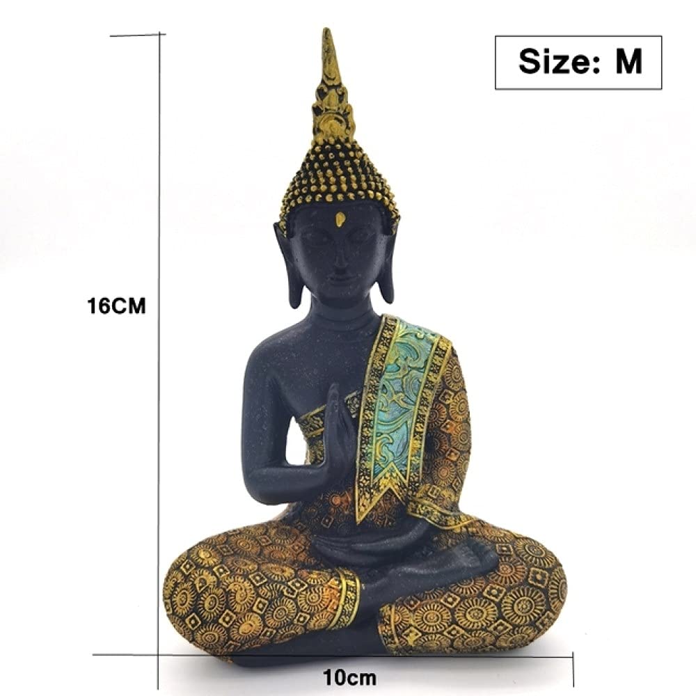 VVW&LIU 2020 Estatua de Buda 16 cm 20 cm Escultura de Buda Resina Verde Hecho a Mano Budismo estatuilla meditación decoración del hogar, 16 CM