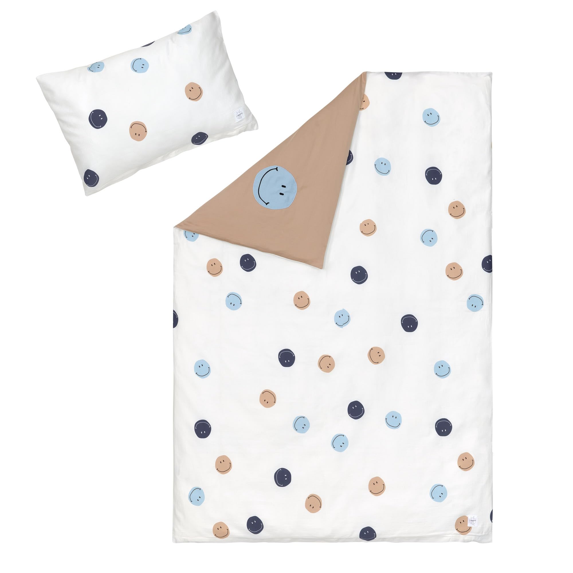 LÄSSIG Children's Bed Linen Set Organic Cotton GOTS Certified 2-Piece Bedding Set Smile Milky/Brown