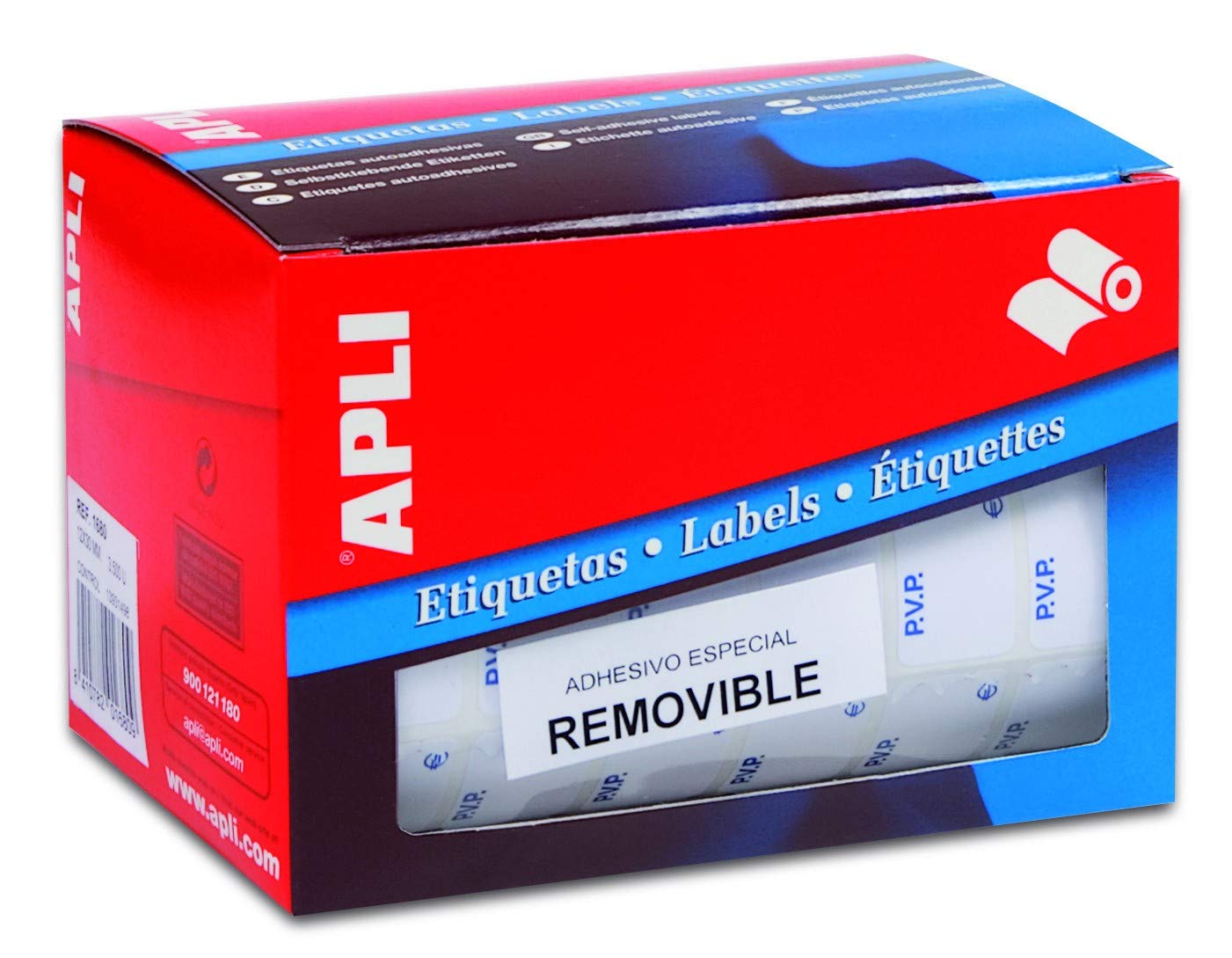 APLI 10085-Roll of Removable Fluorescent Orange PVP Labels 12x18mm