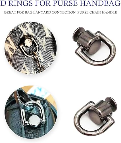 Miniatura 6 de Anillos en D para accesorios de correa de bolso, 4 remaches de metal en D para artesanía de bolso, bolso giratorio de 360 grados para hacer bolsas,