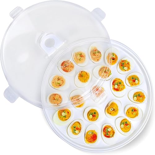 HANSGO Recipientes para huevos con tapa, bandejas portadoras de huevos con 22 ranuras para fiestas navideñas y cocina en casa, color blanco