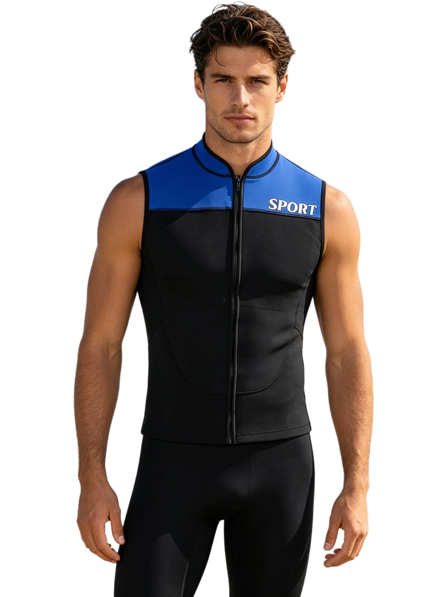 Maillots De Bain De Plongée Homme Rashguard Gilet Surf Combinaison Plongée sans Manches pour Adultes Équipement Sports Nautiques Surf Noir Bleu XL