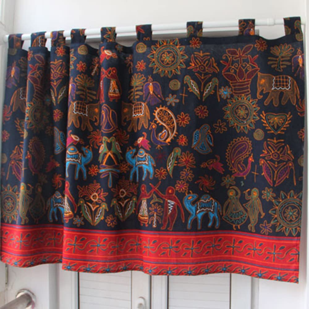 MDDW Vintage Half Curtains, Cafe Curtains Window Treatment Tier Curtains for Living Room, Kitchen, Bathroom Short Curtains Valance Curtain (Color : A, Size : W140CM*H60CM)