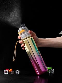 جيني زجاجة مياه بخاخ 2 في 1 بتصميم قوس قزح معدني متدرج، مادة اكريليك، سعة 1 لتر، محمولة مع حزام حمل للرياضة وصالة الالعاب الرياضية والانشطة الخارجية