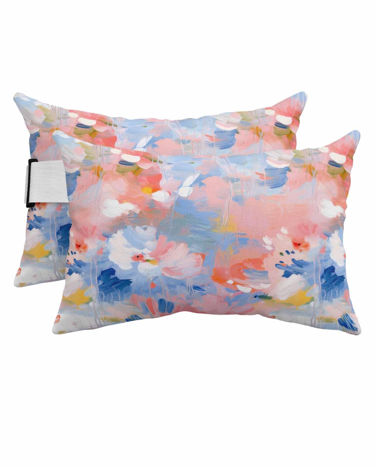 Anzona Pack of 4 Pink Blue Lumbar Pillow Covers, Outdoor Waterproof Throw Pillow Covers Set, Contemporary Abstract Art Oil Painting Decorative Cushion Case for Patio Beach, 12x20 Inch