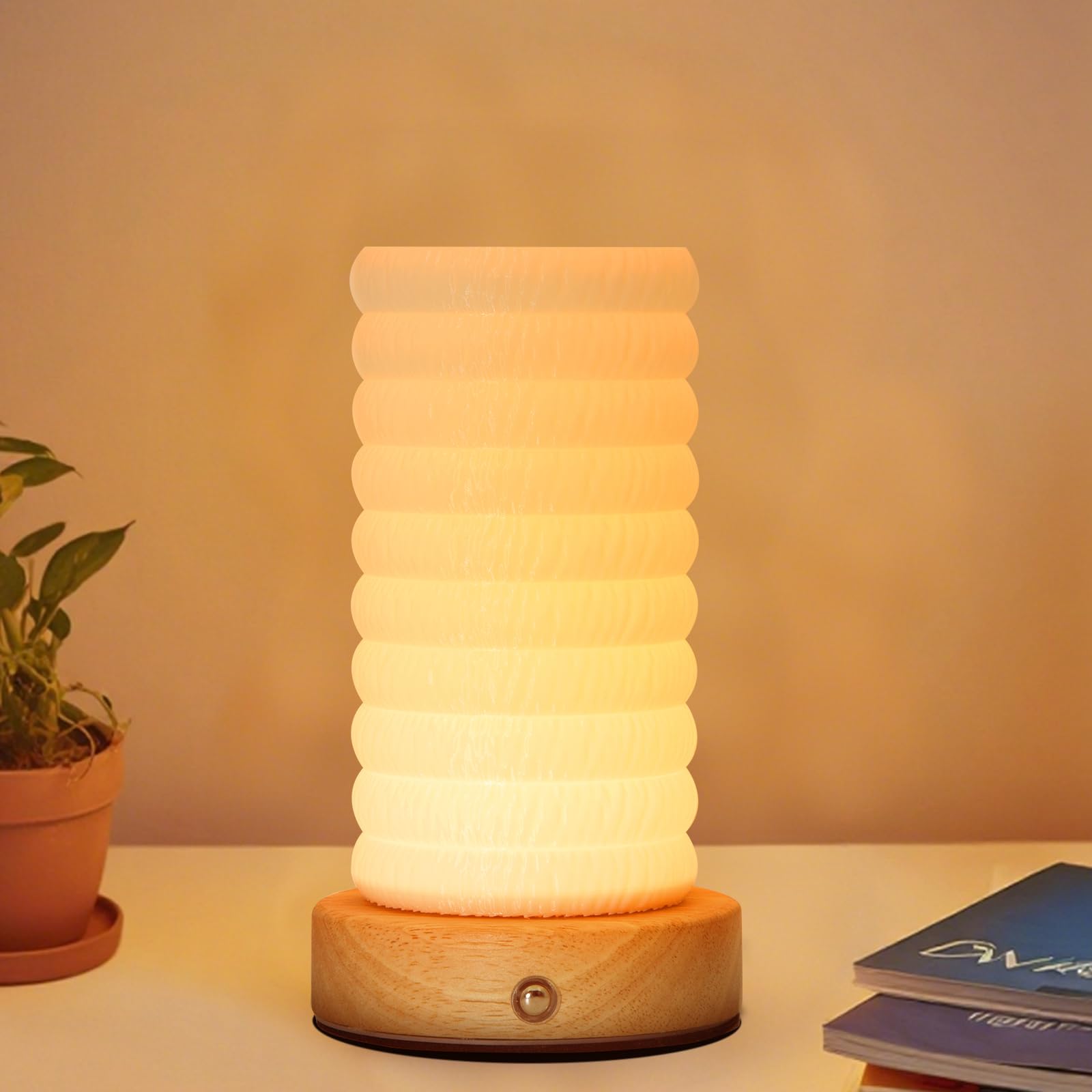 FANSIR Nachttischlampe mit Holzsockel, 9-Stufig Dimmbare Nac