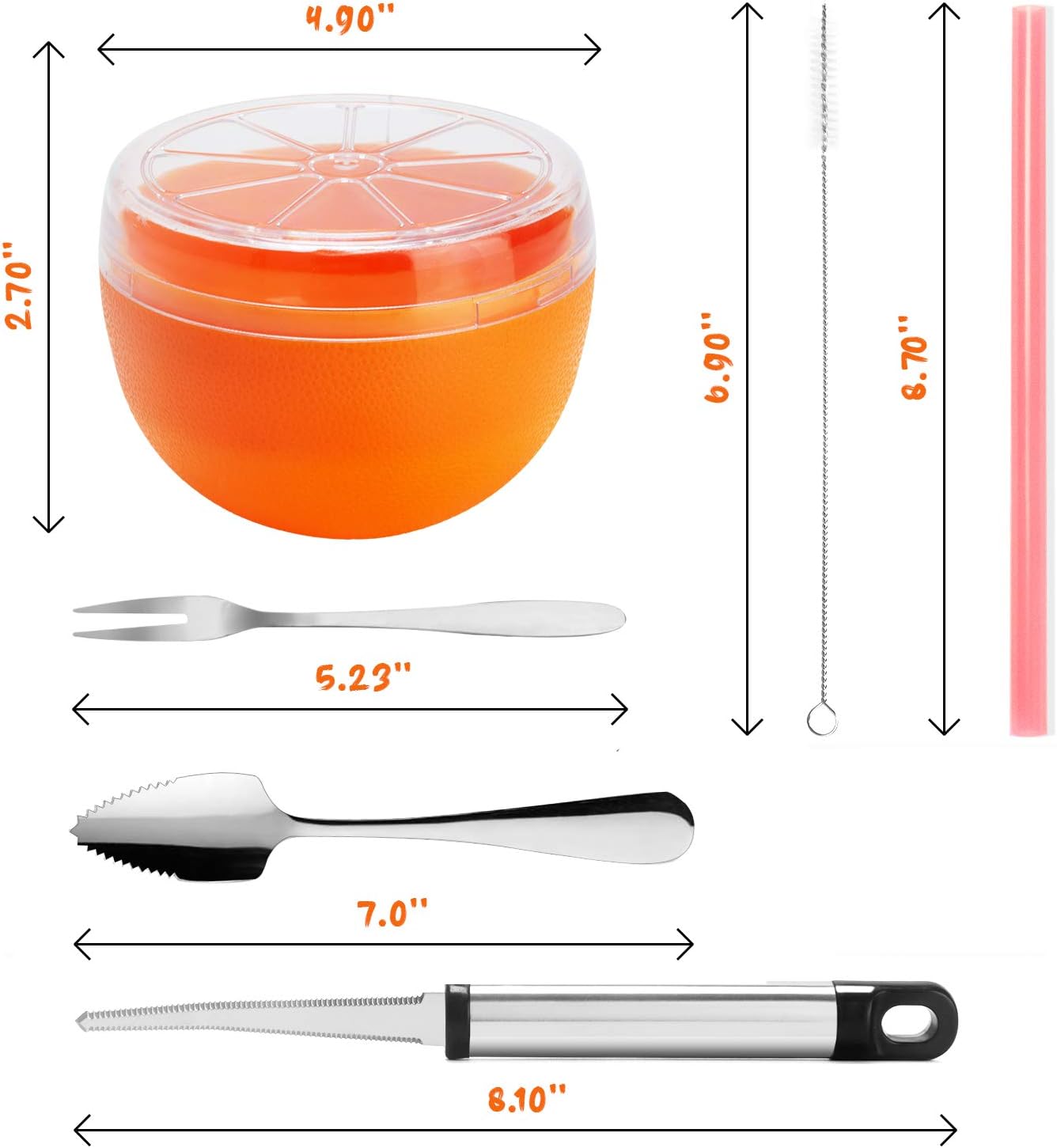 Grapefruit Spoons Knives Bowl Set – Includes Curved Serrated Grapefruit Knives, Fruit Spoons, Grapefruit Saver and Fruit Forks