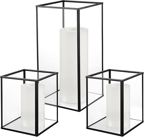 Ytwmzzz Juego de 3 portavelas de cristal pequeño, portavelas de huracán negro