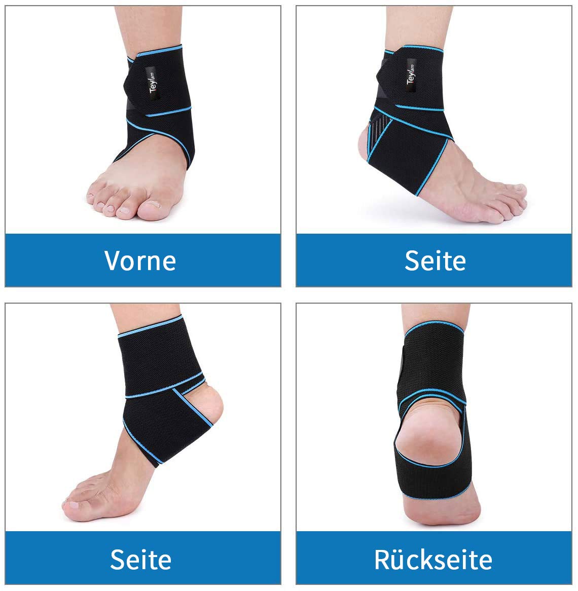 Teylam Sprunggelenkbandage, Einstellbares bandage fußgelenk, Flexible Knöchelbandage, Ultra Dünn Fußbandage, Laufen Fussball, Rechte und Linke Fußgelenk (Blau)