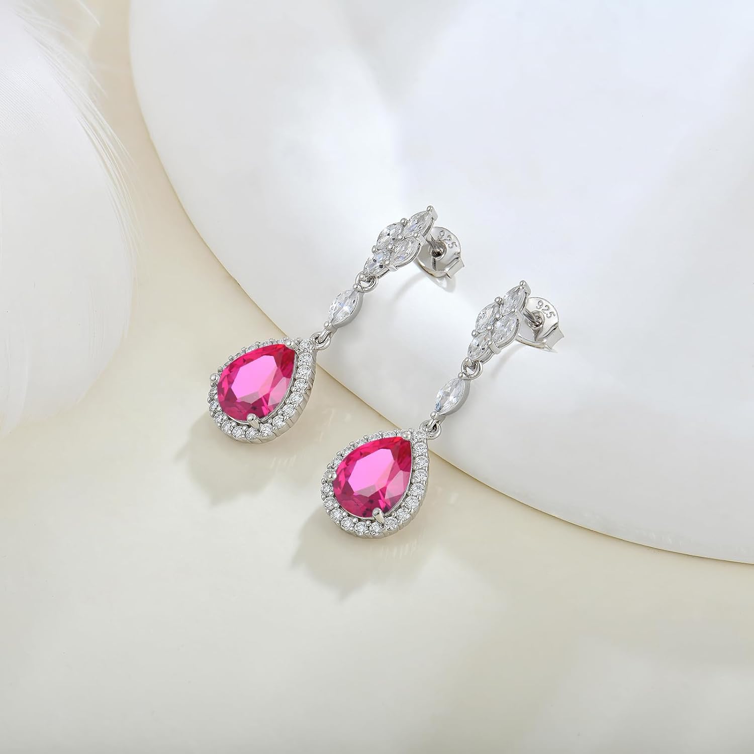 ブライダルウェディングレディースイヤリング 925スターリングシルバー リーフティアードップ ダングル&amp;ドロップイヤリング