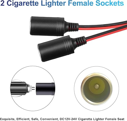 Miniatura 5 de Divisor de enchufe para encendedor de cigarrillos de 12 V, divisor de 12 voltios, 2 enchufes de 1.25 pies, adaptador divisor de encendedor de