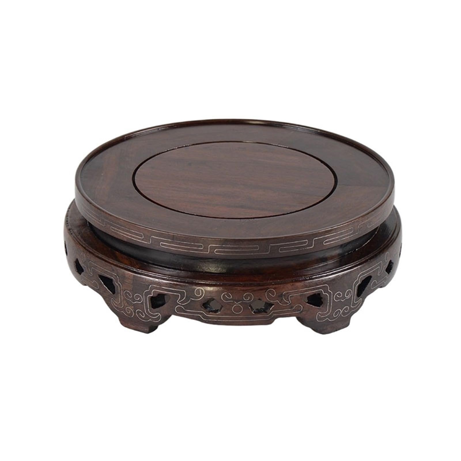 ZENY896V Home Chinese-style Round Wood Carving Base for Vase Bonsai Tea Sets Decor(Large)