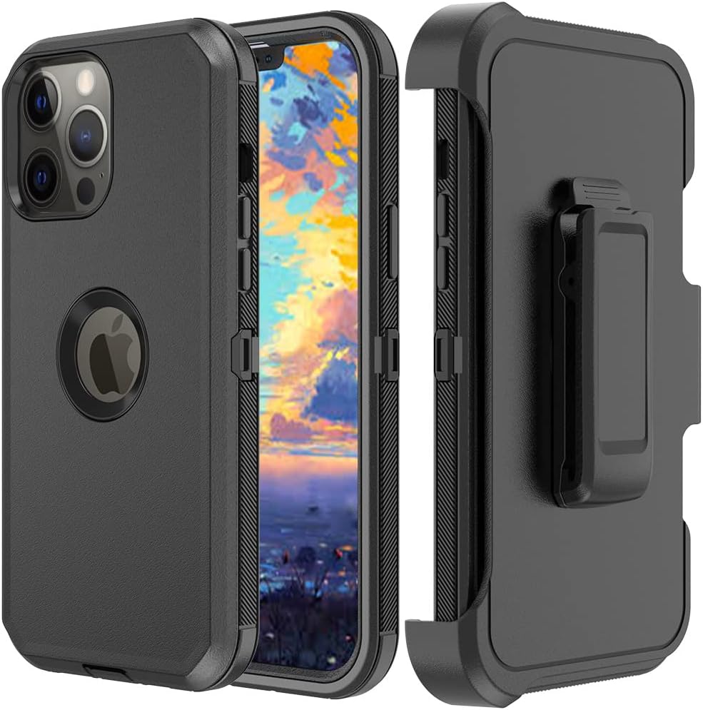Phone Case for iPhone 13 Pro Max Phone, Heavy Duty Hard Shockproof Armor Protector Case Cover with Belt Clip Holster for Apple iPhone 13 Pro Max 5G 2021 Phone Case (Black)