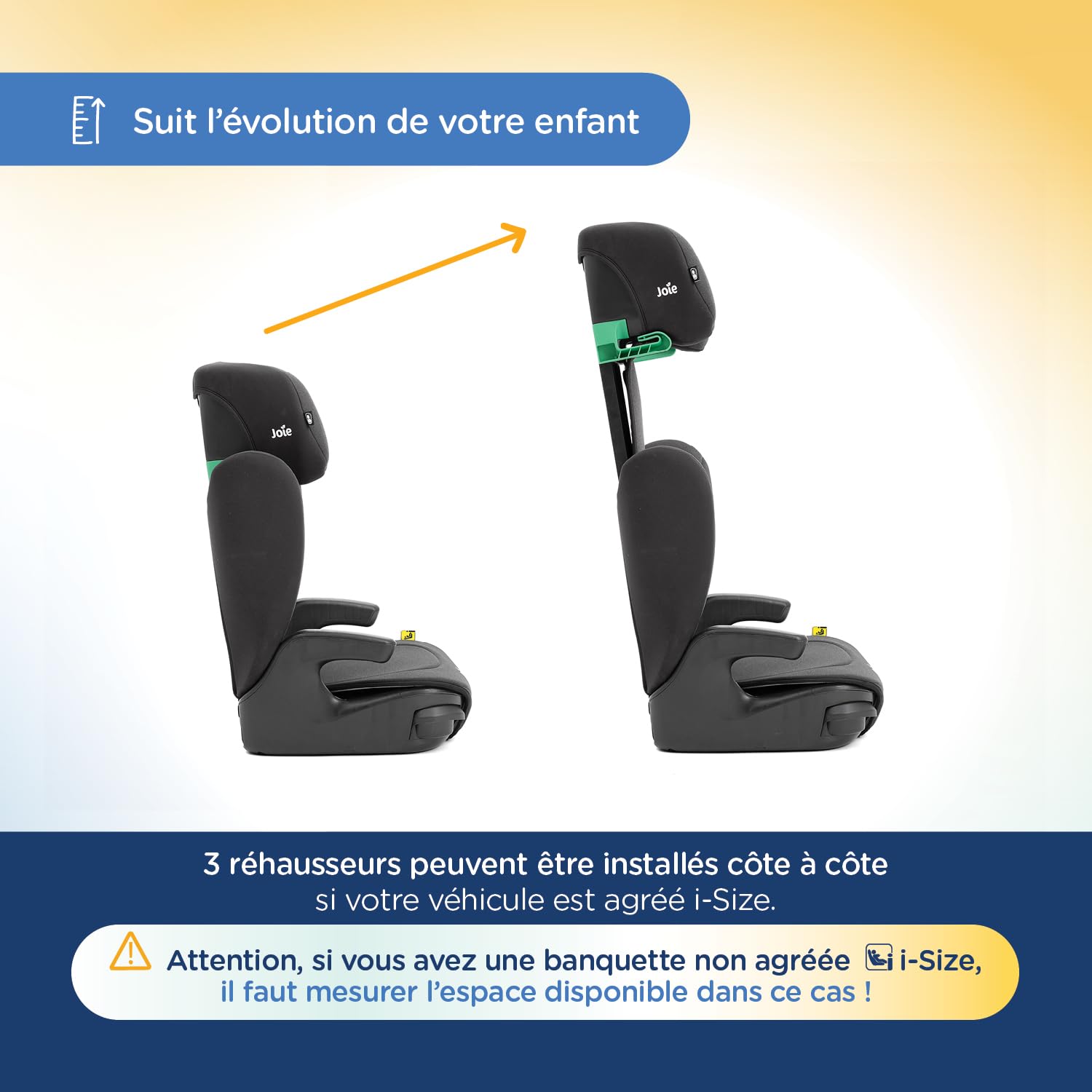 JOIE – I-PROVO – NON ISOFIX - Rehausseur enfant avec dossier i-Size 100-150 cm – Ultra léger 3,2 kg – Têtière réglable – Pratique et confortable – Coloris MERCURY