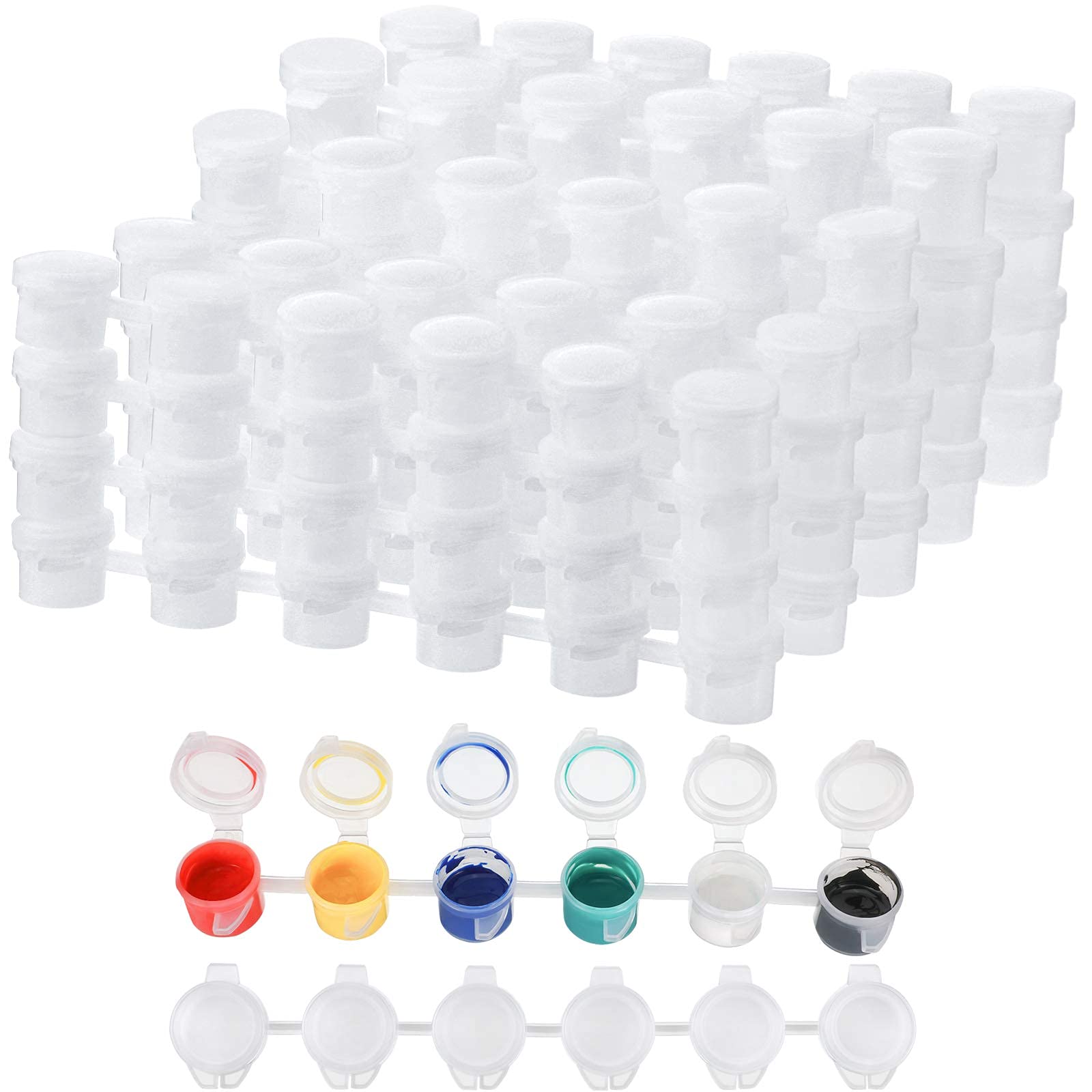 24 Strips Empty Paint Pots Acrylic Paint Container Mini Paint Pot Strips Storage Cup with Lids for Classrooms School Arts Crafts Paint Supplies,144 Pots in Total (3 ml/ 0.1 oz, 5 ml/ 0.17 oz)