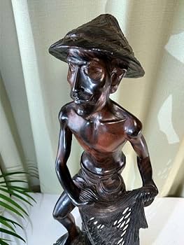 バリ島の伝統工芸品　黒檀バリ人形 Amazon.co.jp: レトロ バリ島 木彫り 唐木 縞 黒檀 魚漁をする人