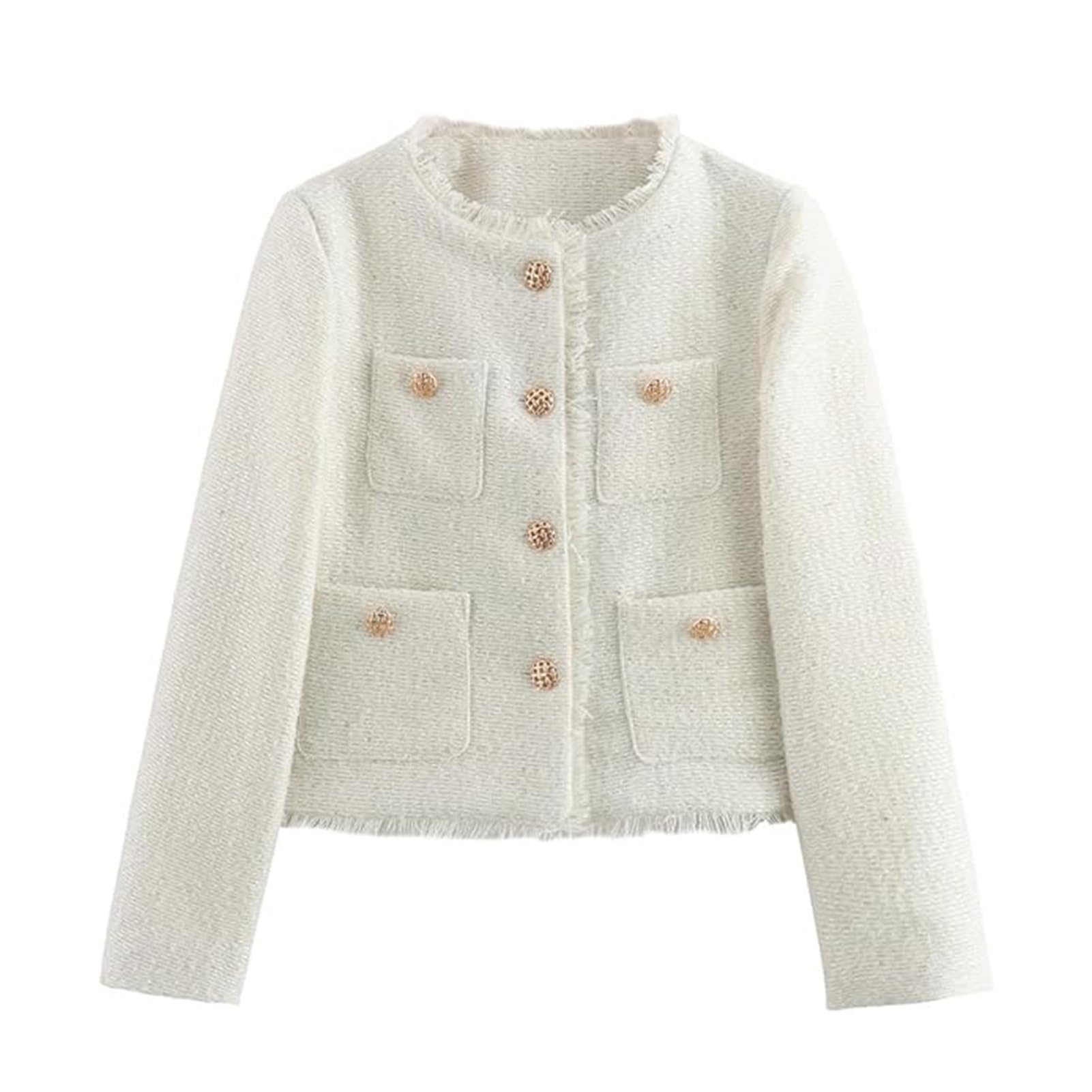 Giacca in Tweed Casual da Donna Autunno Giacca Business Casual per Il Tempo Libero Giacca Business Elegante Blazer Aperto Davanti Elegante Giacca in Tweed