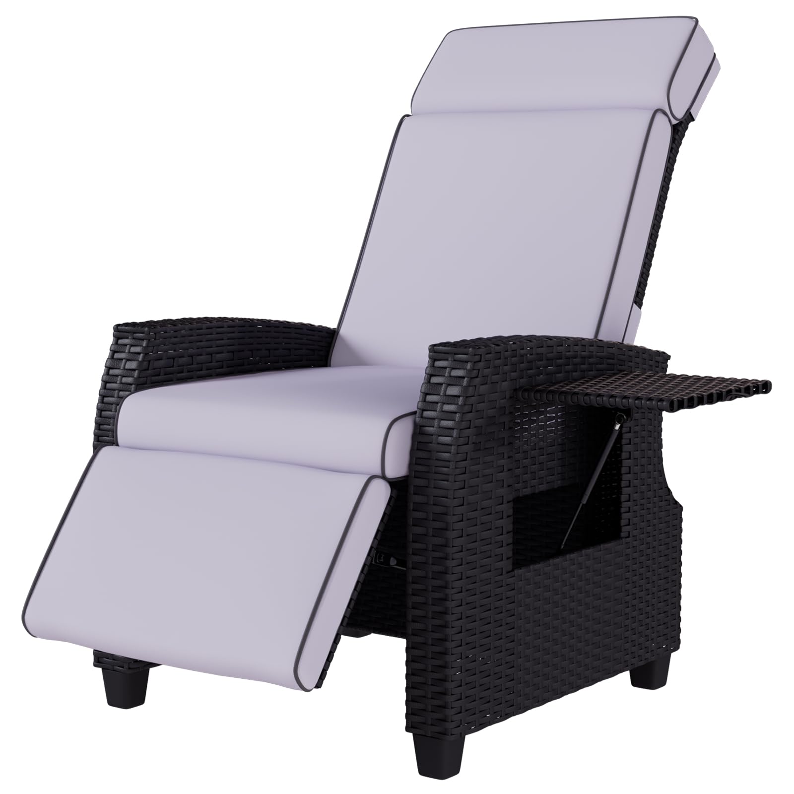 Fauteuil Relax de Jardin avec Dossier Réglable et Table Latérale | Rotin PE résistant aux UV, cadre en aluminium, coussins déhoussables, idéal jardin et terrasse
