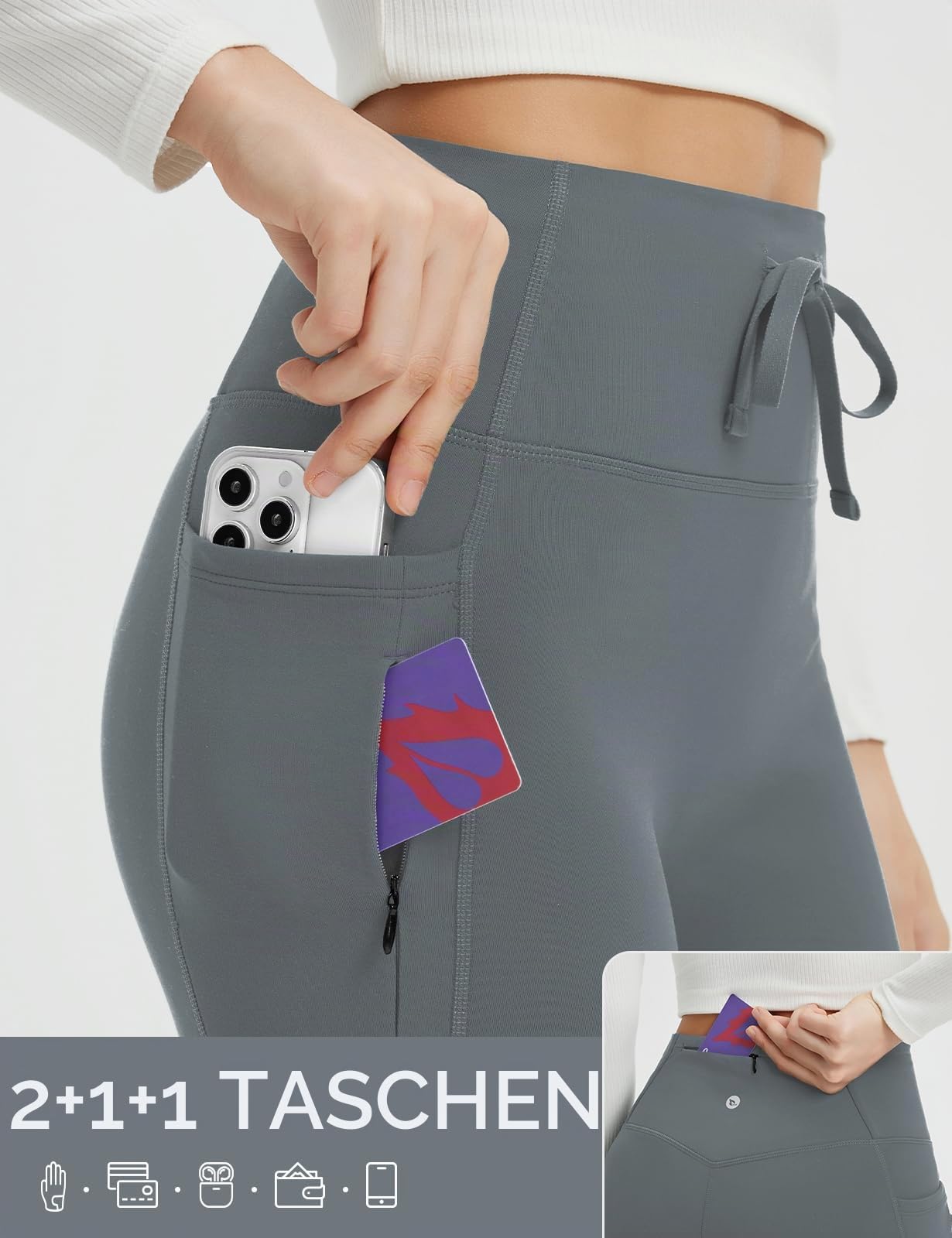 baleaf Damen Thermohose High Waist Thermo Flared Leggings Petite Winter Fleece gefütterte Yogahose mit Taschen Outdoor Warm Drawstring Thermal Leggings Bootcut Jogginghose