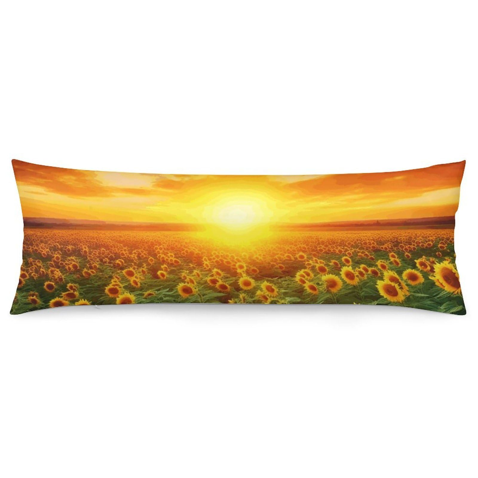 2 Pack Pillow Cases for Hair and Skin, Soft Breathable Pillow Case Covers with Hidden Zipper, Dreamlike Sunset of A Sunflower Field Pillowcase 20"x54" Pillow Covers for Sleeping Gift