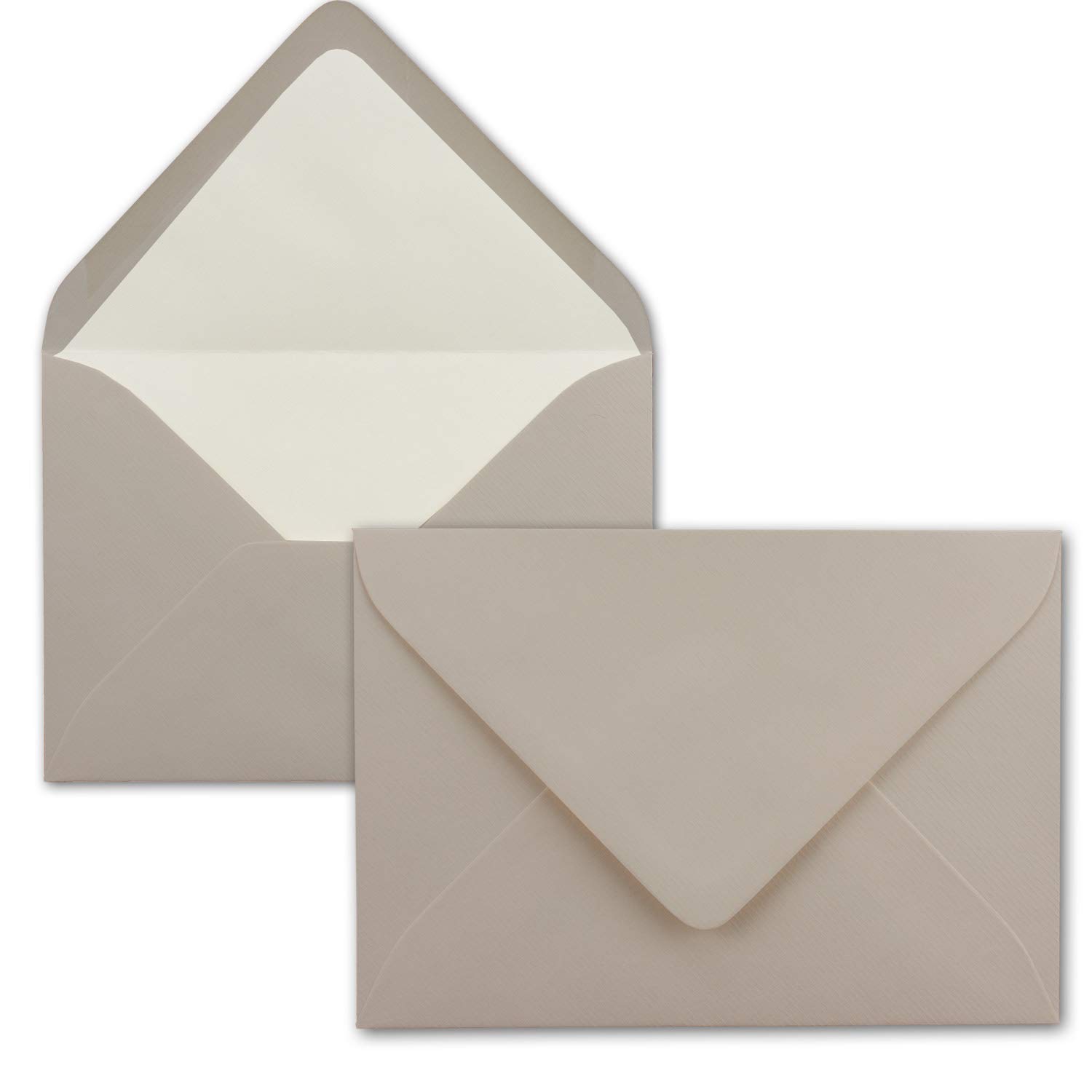 75 x Kartenpaket mit gefütterten Brief-Umschlägen - gerippt - DIN A6/C6 - Taupe - 10,5 x 14,8 cm - Nassklebung - NEUSER PAPIER