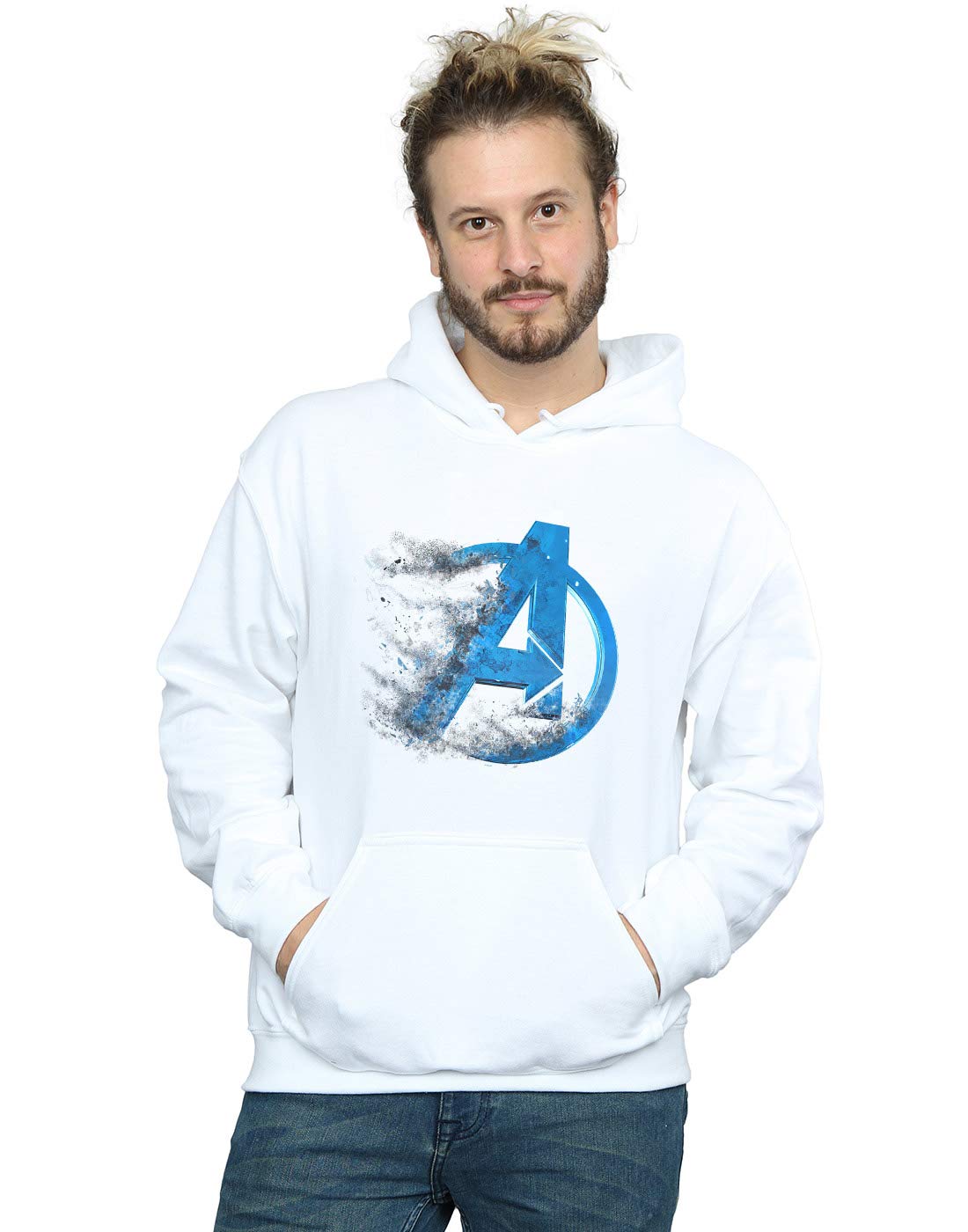 Marvel Men's Avengers Endgame Dusted Logo Hoodie White Large