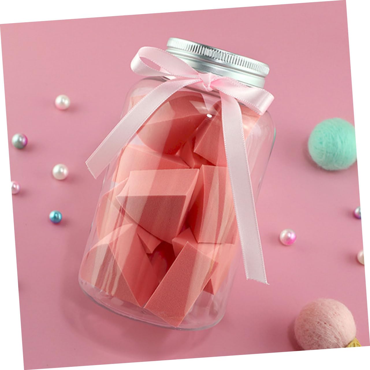 FRCOLOR 3pezzi Spugnetta Triangolare Per Fondotinta Puff Cosmetico Per Applicazione Di Polveri Confezione Per Uso Professionale e Domestico Colore Rosa Con Nastro