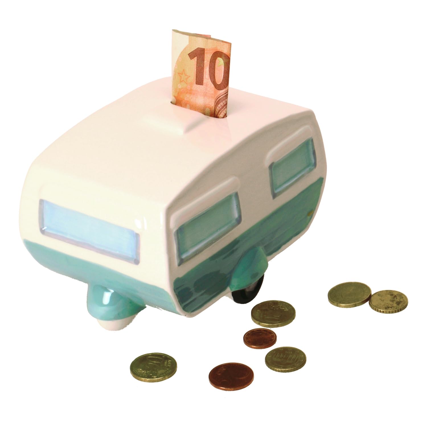 Puckator Mixed Ceramic Caravan Money Box, 9Cm X 14Cm X 10Cm