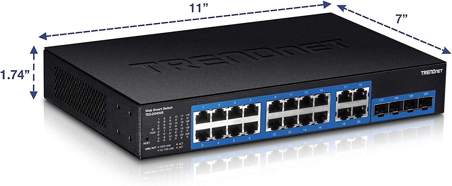 Best Promo TRENDnet 20-Port Gigabit Web Smart Switch, 16 x Gigabit Ports, 4 x shared Gigabit Ports (RJ-45/SFP), VLAN, QoS, LACP, IPv6 Support, 40 Gbps Switching Capacity, Lifetime Protection, TEG-204WS,Black Free Shipping π TRENDnet 20-Port Gigabit Web Smart Switch, 16 x Gigabit Ports, 4 x shared Gigabit Ports (RJ-45/SFP), VLAN, QoS, LACP, IPv6 Support, 40 Gbps Switching Capacity, Lifetime Protection, TEG-204WS,Black