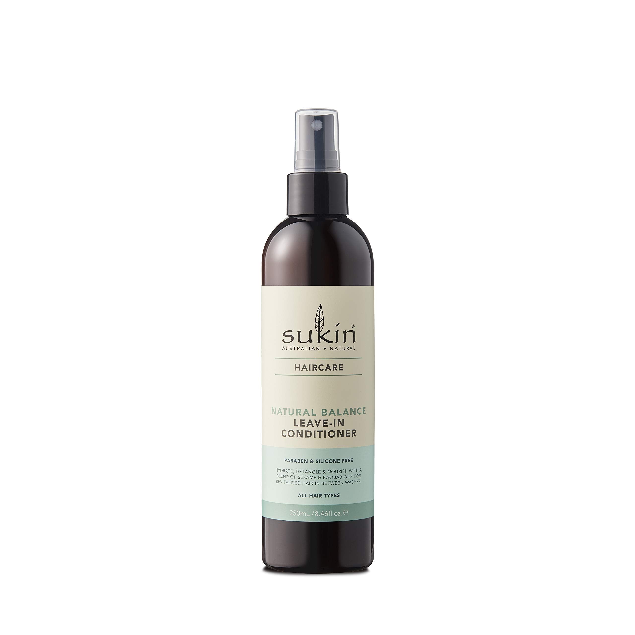 Sukin Natural Balance Leave-In Conditioner 250ml - lightweight, moisturises gently, detangles and tames frizz for healthy shiny hair - with essential Oils; cruelty free & vegan friendly.
