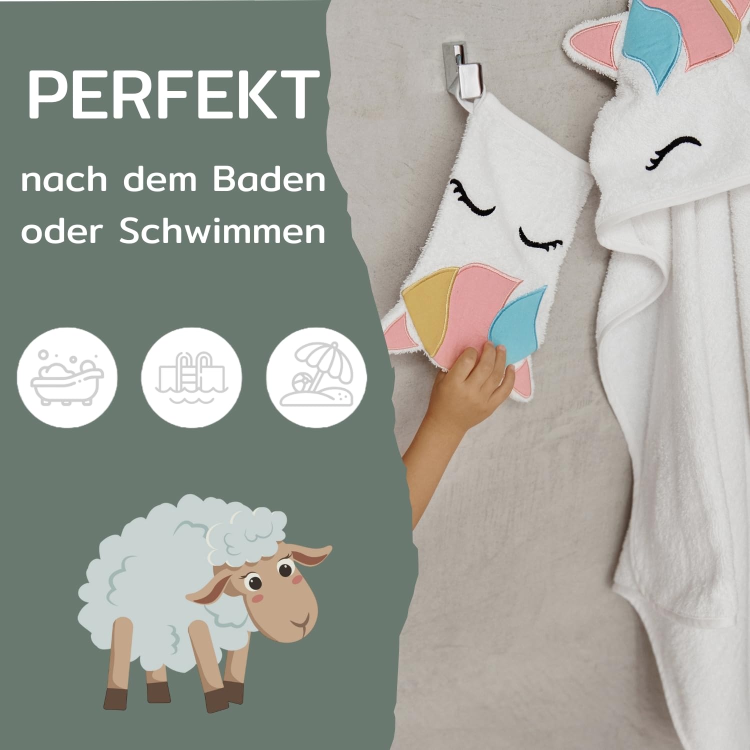 Asciugamano unicorno per bambini 0-3 anni – Asciugamano da bagno 80 x 80 cm con cappuccio e asciugamano – Asciugamano per bambini in morbido cotone – Asciugamano da bagno unicorno come
