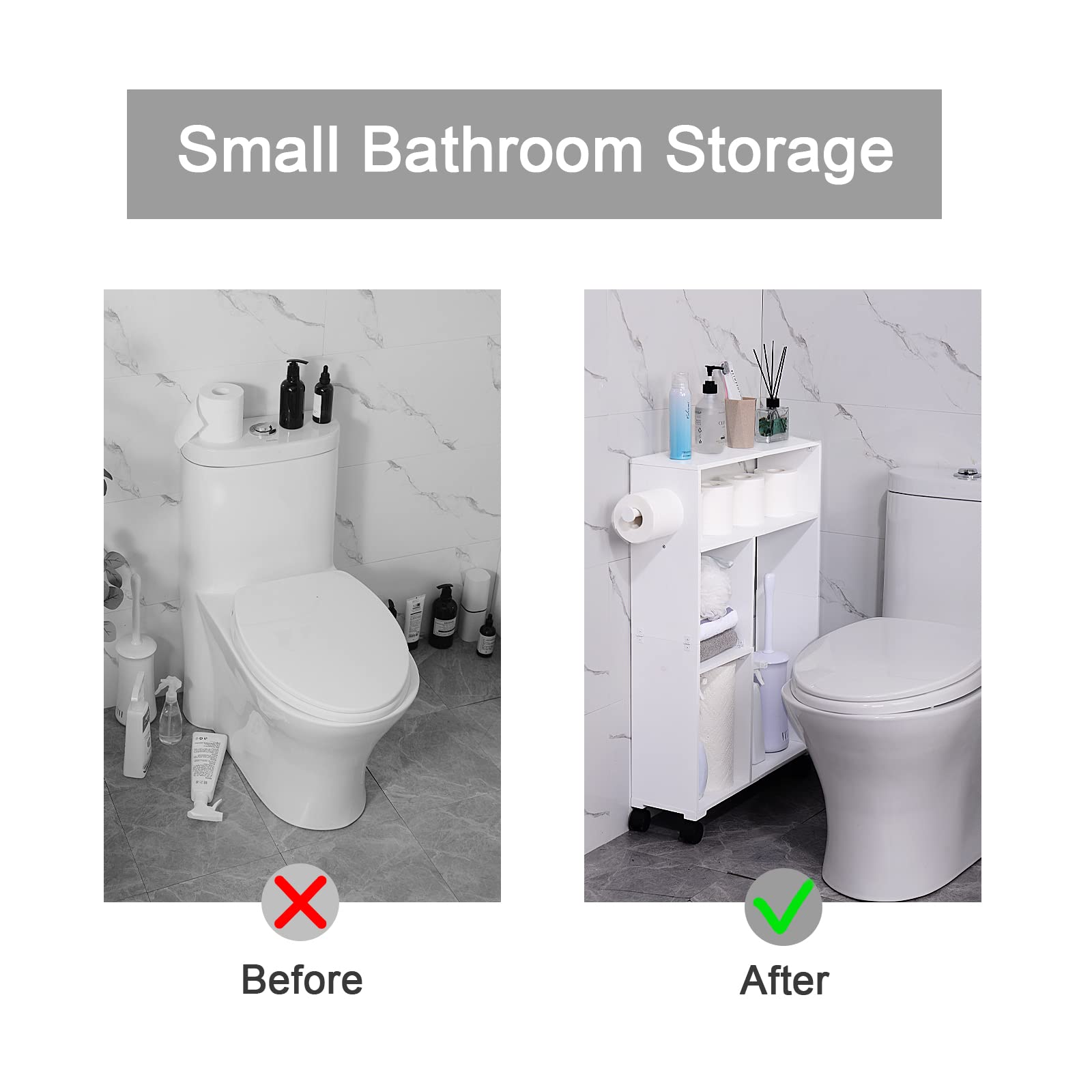 AmazerBath Bamboo Small Bathroom Storage Standing Toilet Paper