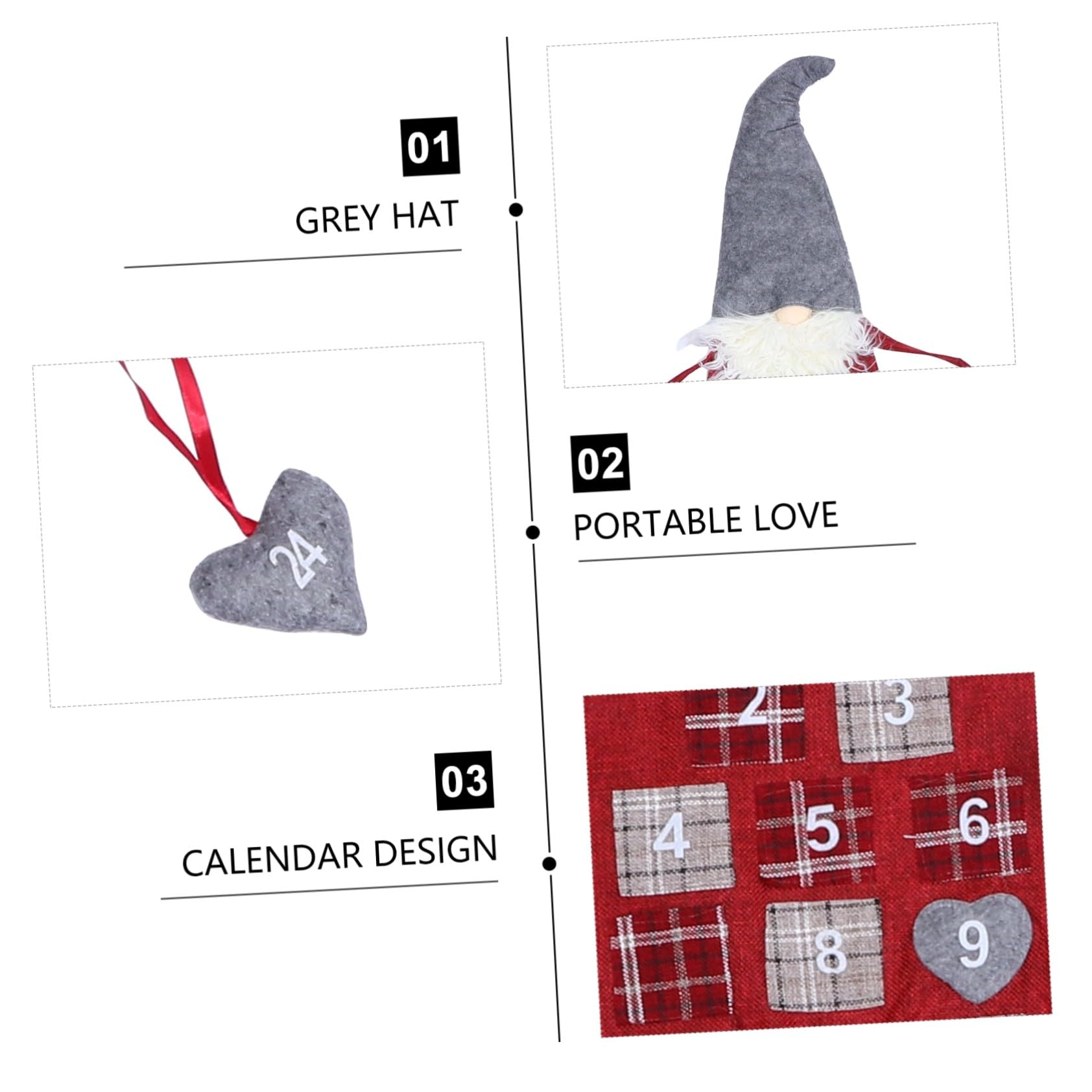 Calendrier de L'avent à Suspendre de Gnome Gris et Rouge, Décoration Festive en Matériau Solide, Décor de Noël pour Maison et Fête, Ornement de Calendrier de Noël