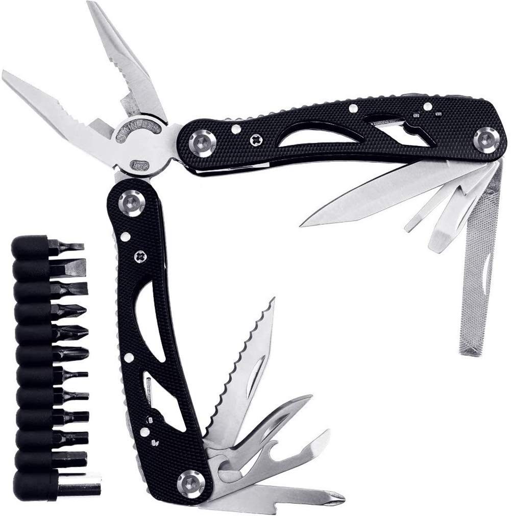 Multitool Pliers Foldable Pliers Tool Stainless Steel Multi-Purpose Outdoor Survival Kits with 11 Screwdriver Bits & Nylon Sheath Ideal Pocket Tool