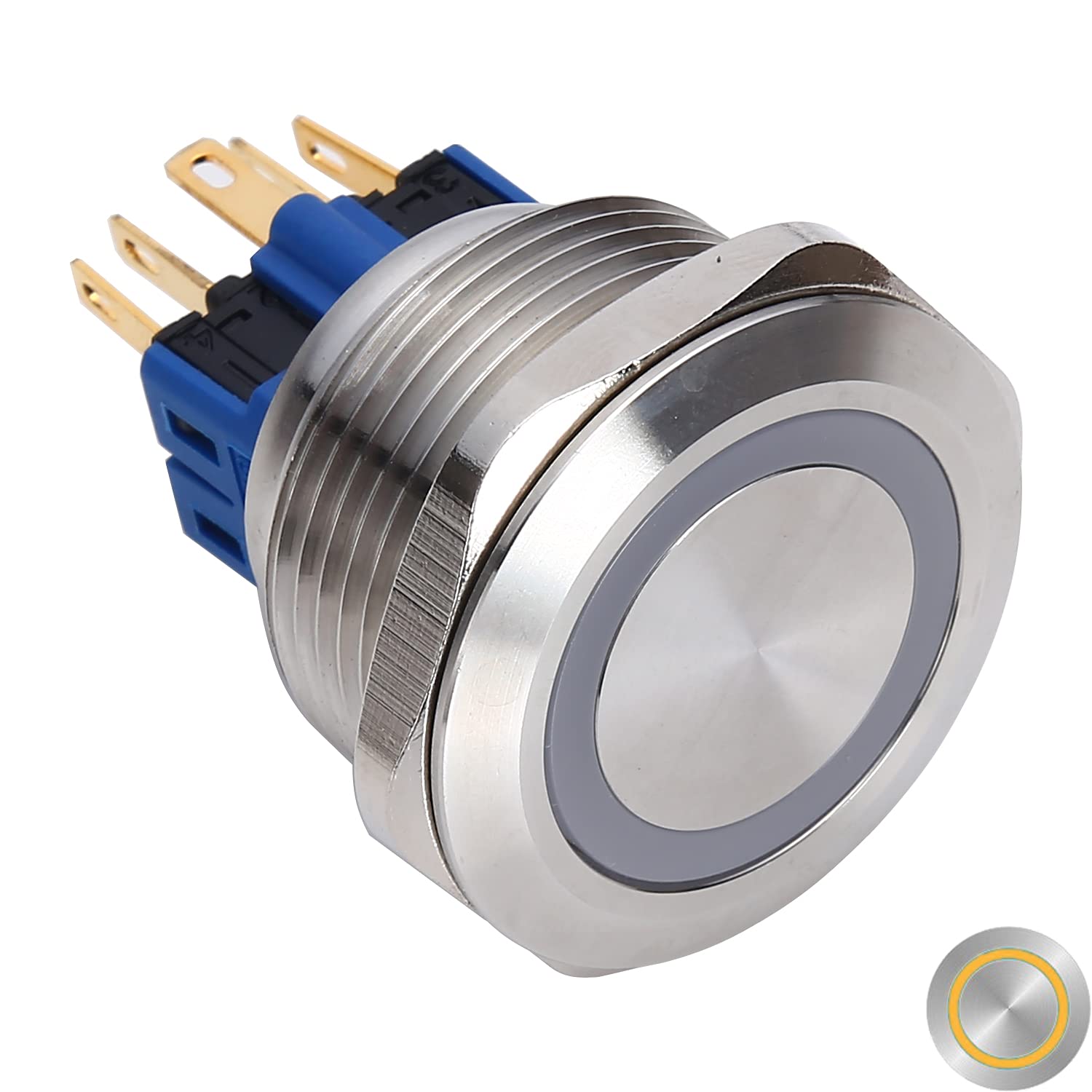 Push Button Switch GQ28-11E, Momentary/Latching, 1NO 1NC, Stainless Steel, 28mm (GQ28-11E/O/S(Momentary))