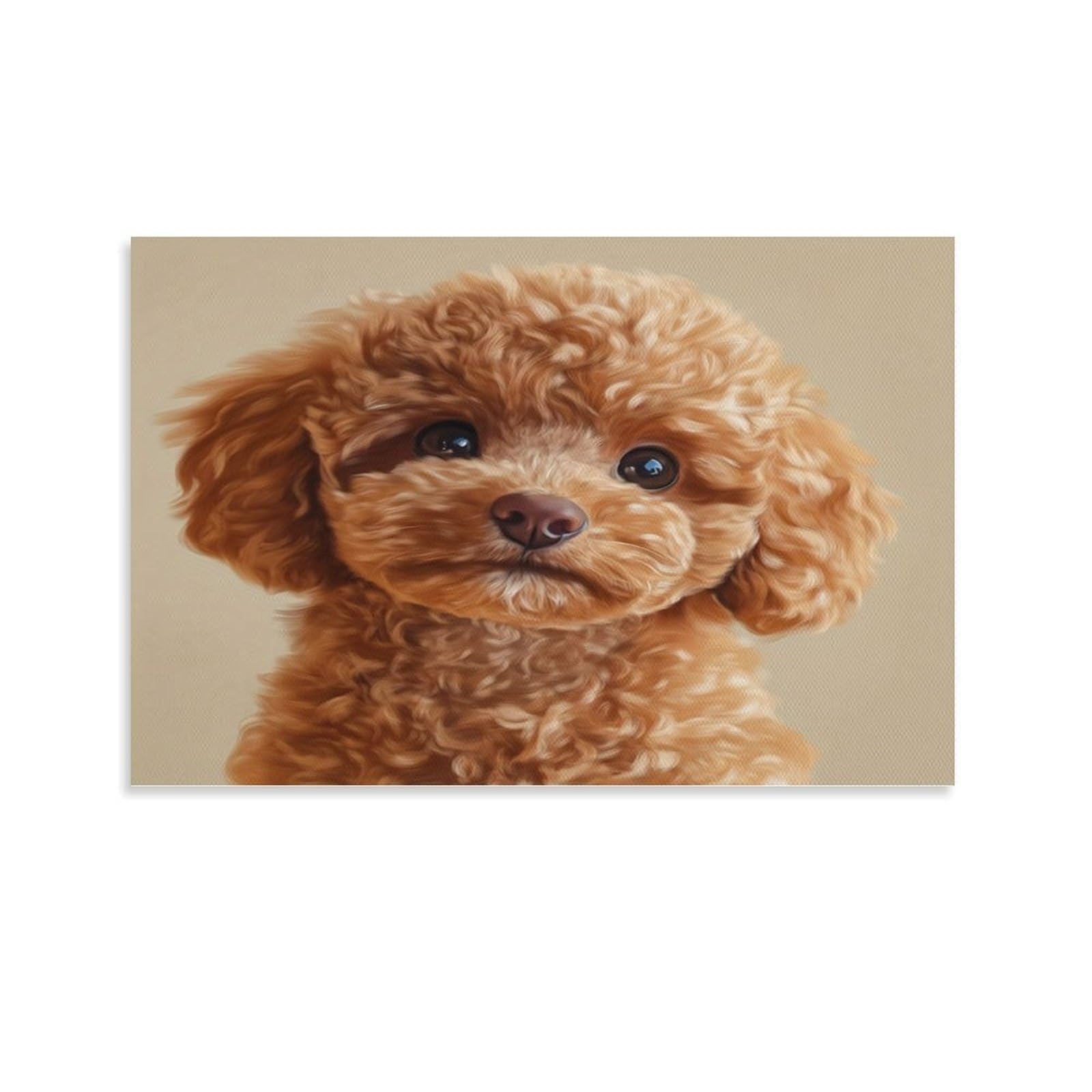CPLVKWRQJ Cute Brown Puppy 1 Piece Curly Brown Poodle Puppy Canvas Wall Hanging - Nursery Space Saving Removable Ready to Hang Wall Decor 16x24inch(40x60cm)