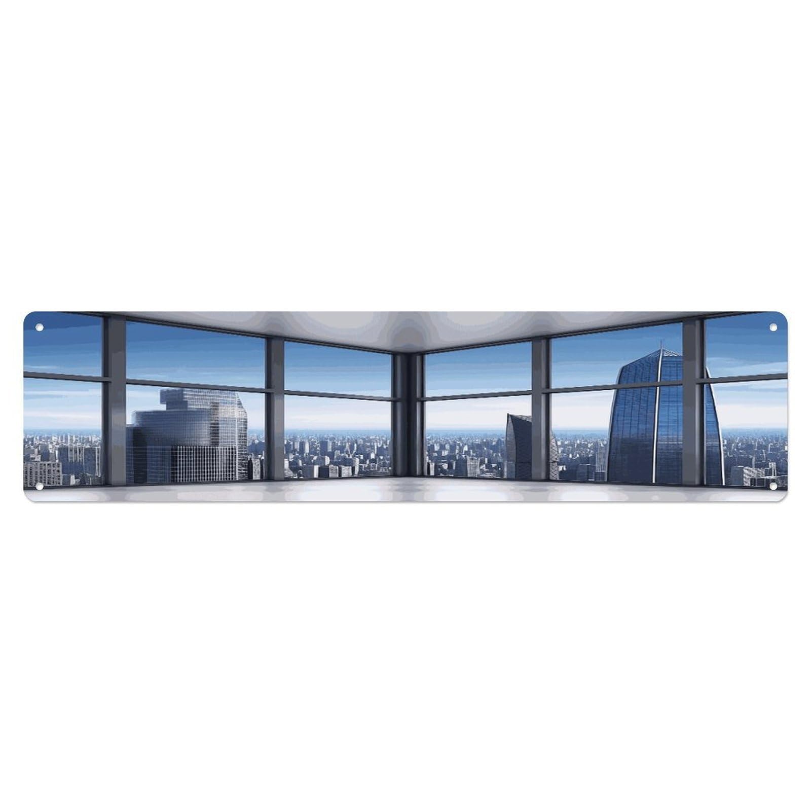 Adfgyerh Style Skyscraper Buildings Wall Decor Aluminum Waterproof. Plaque, Practical Gift,Sign 15.7X3.9 Inch Poster,For Home, Office, Business, Garage– Indoor/Outdoor