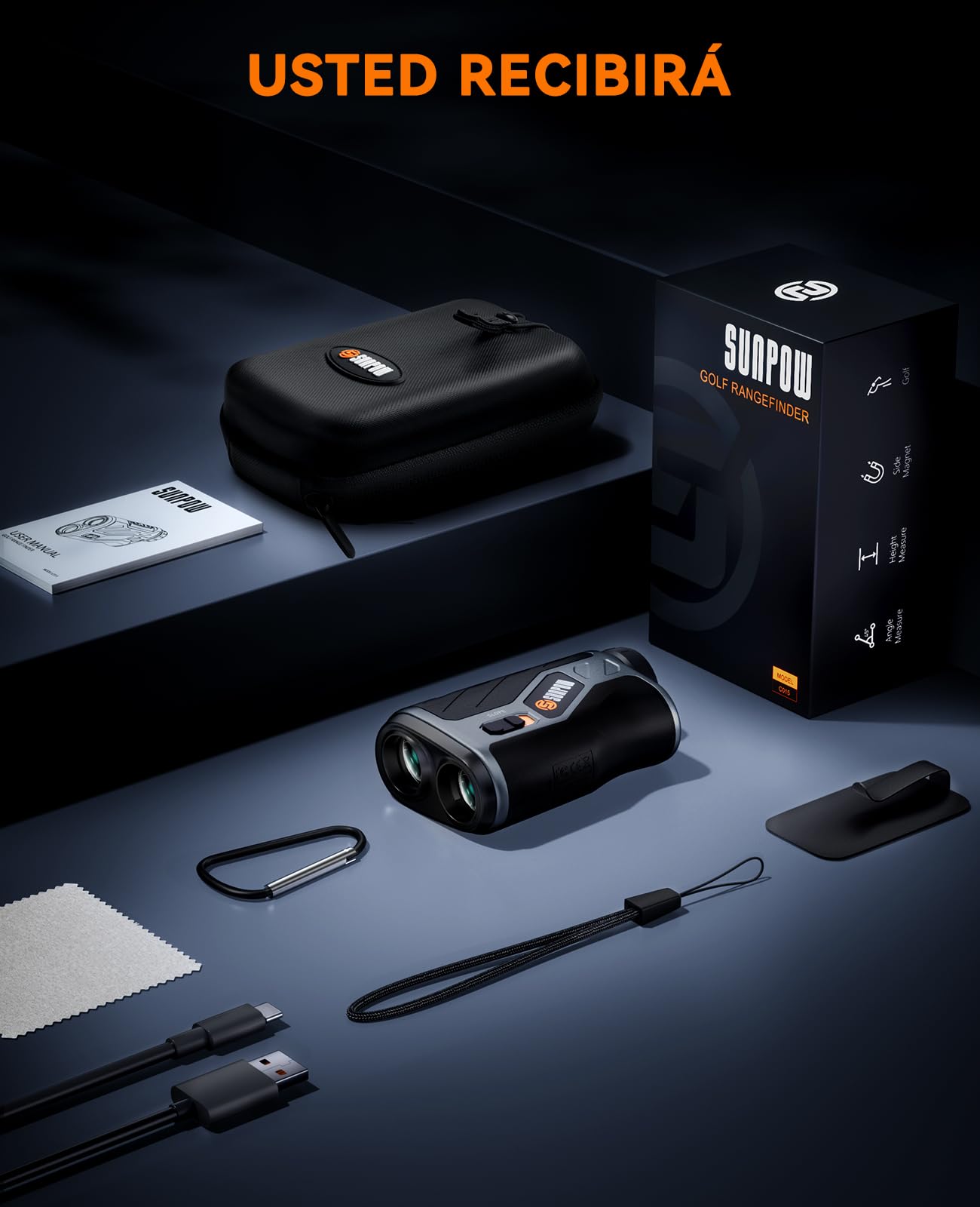 SUNPOW Telemetro Golf Recargable 1200 Yardas con Pendiente, Telemetro Caza de Alta Precisión para Golf y Caza, Aumento de 7X, Bloqueo de Asta de Bandera con Vibración