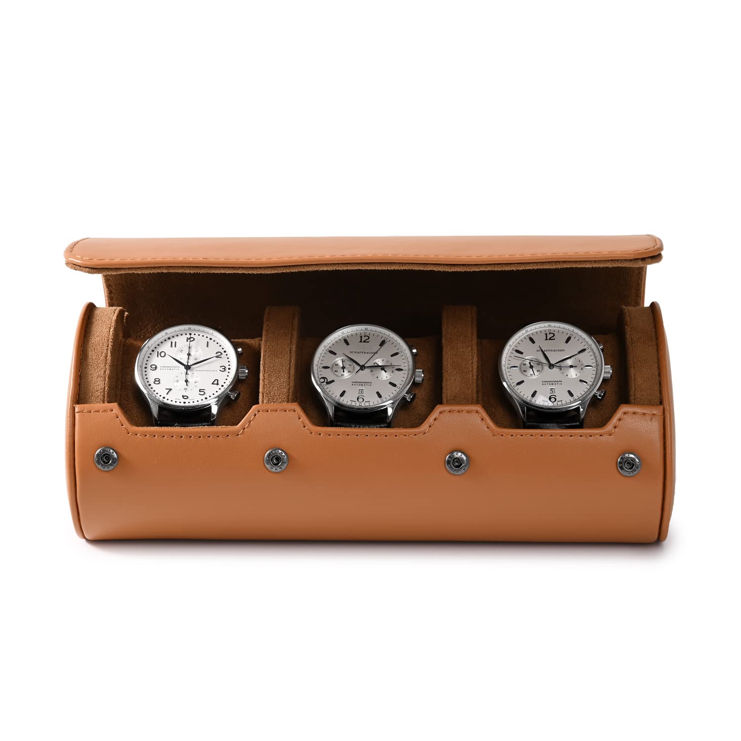 Oirlv Pu Pelle 3 Fessure Scatola Orologi, Scatola porta Orologi Uomo,Per Viaggio,Natale,Anniversario,Compleanno(Marrone)