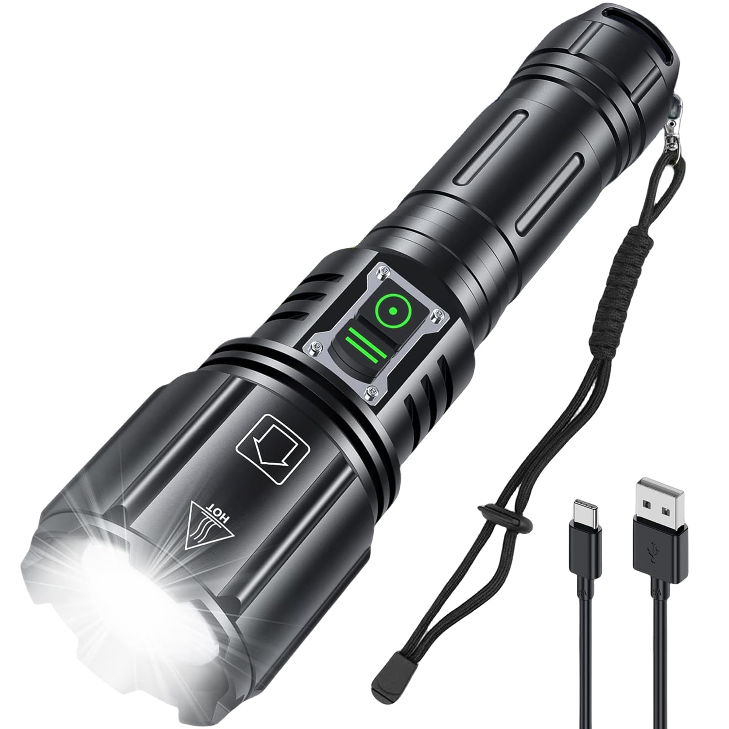 Super Bright Rechargeable LED Flashlight 200000 Lumens Waterproof Zoomable Rechargeable Flashlight IP67 Waterproof Rechargeable LED Flashlight Portable Flashlight Strap, 6 Modes-image-43