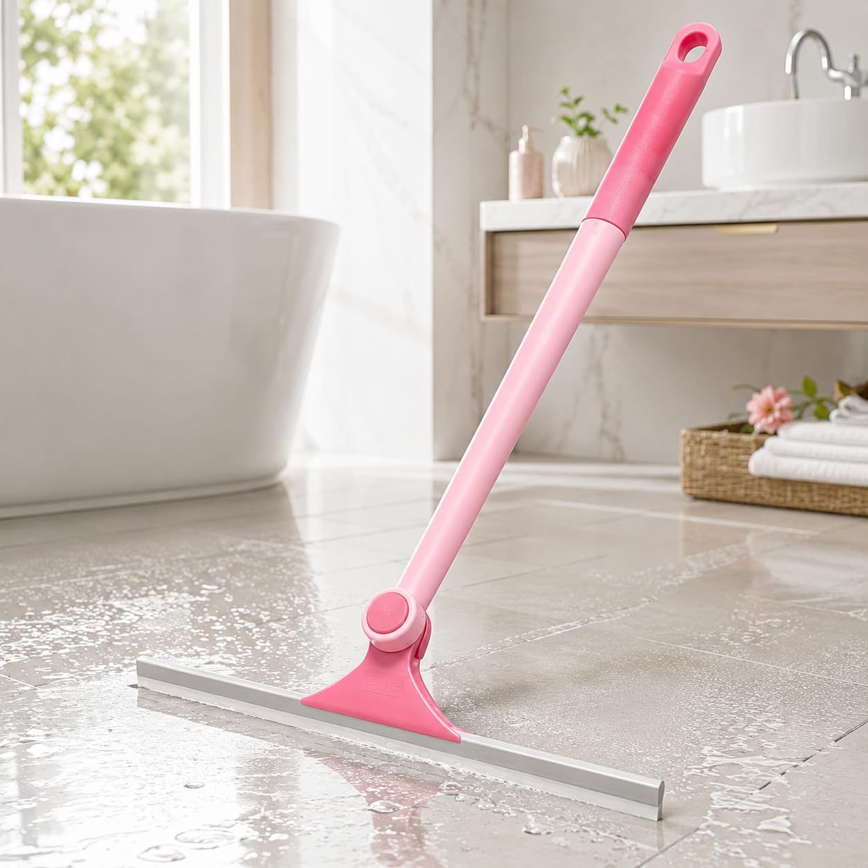 bisa™ 360° rotating floor cleaning wiper, pink, multipurpose squeegee for bathroom, tiles, windows and wet surfaces