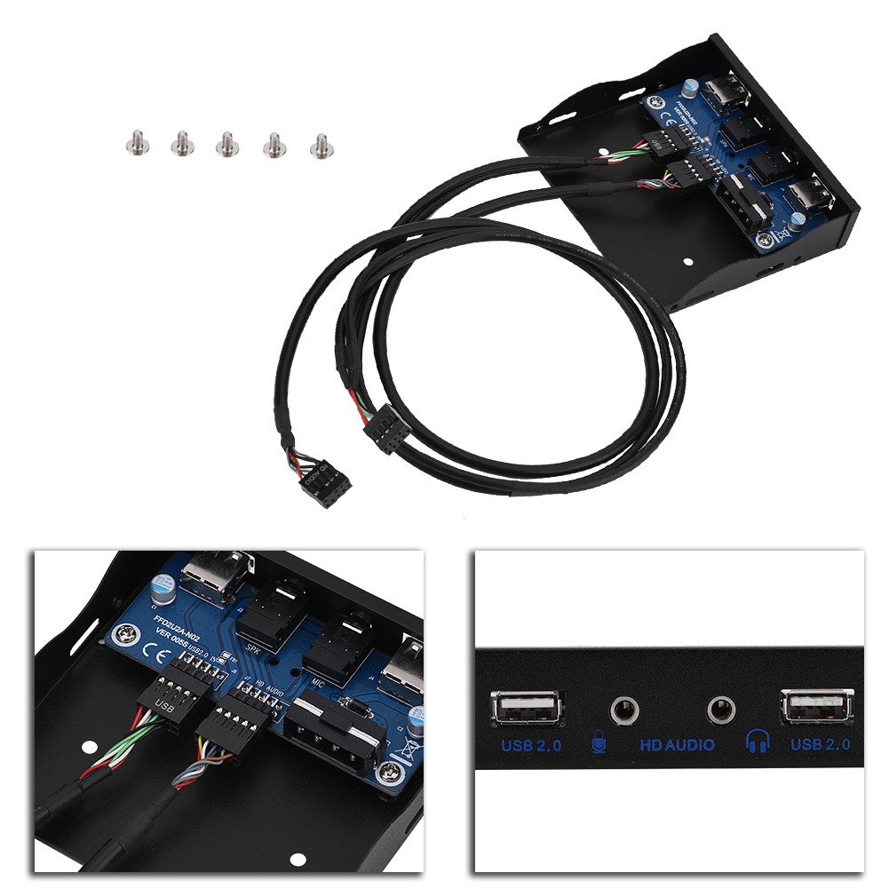 Panel Frontal USB 2.0,Espacio en la Unidad de Disquete de 3,5 "en 2 Puertos USB 2.0 / Puerto de Audio HD/Puerto de Micrófono,Transmisión de Datos a Alta Velocidad